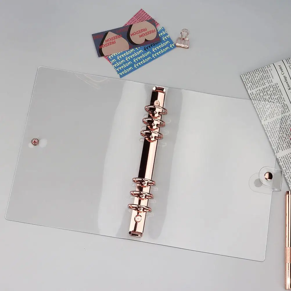 Rose Gold Loose leaf Binder Clear Notebook Cover A5 Size PVC Protective Case Practical Travel Student Use