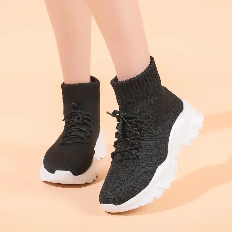 Scarpe vulcanizzate da donna alla moda Traspiranti Nuovi stivali con calzino in maglia femminile Streetwear Sneakers con plateau per ragazza di alta