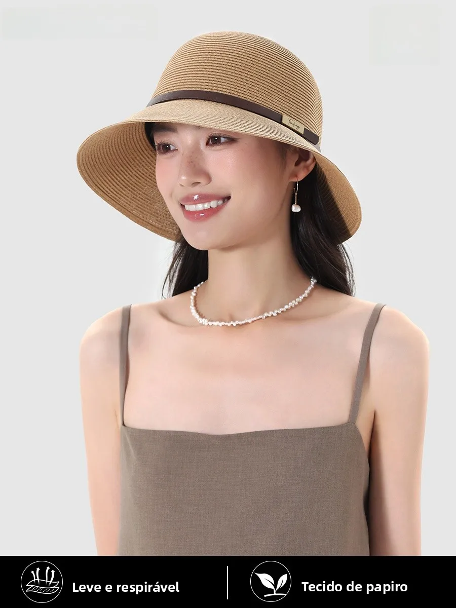 sallada-レディース-麦わら帽子-夏-日焼け防止-フィッシャーマン-ワイドブリム-ベルト装飾-フェイススリミング-ホリデー-バケットハット