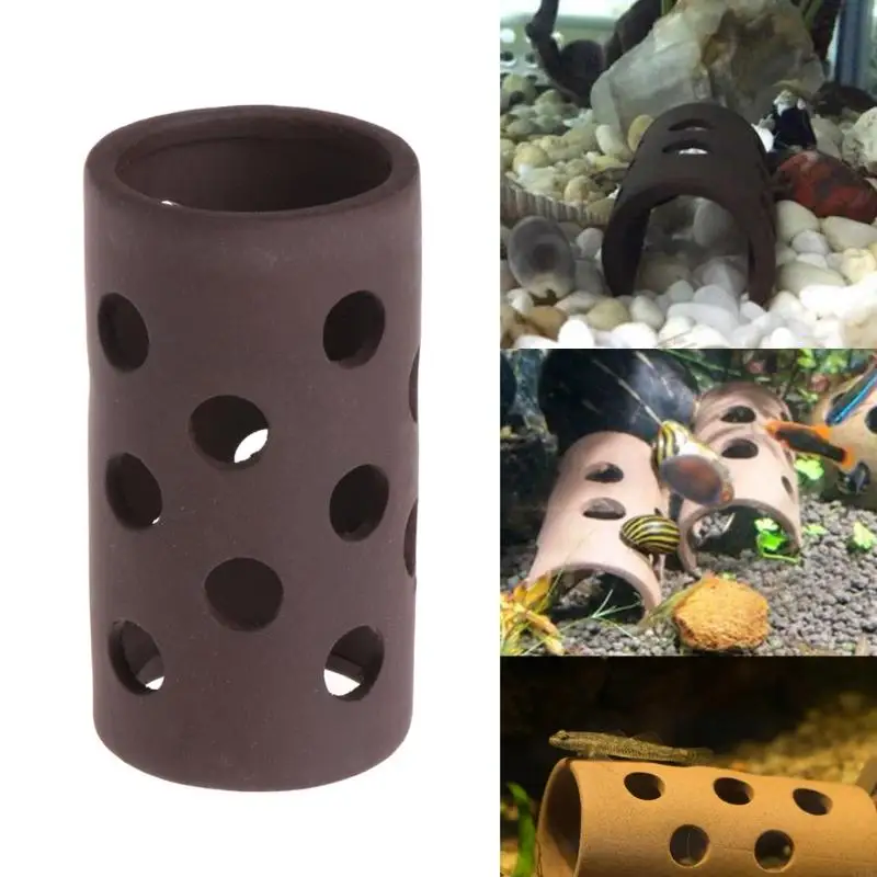 T21C Aquarium Decoration Tube Cave avec trous Betta House Crearmps Hideout Céramique Ornements Poisson pour le paysage