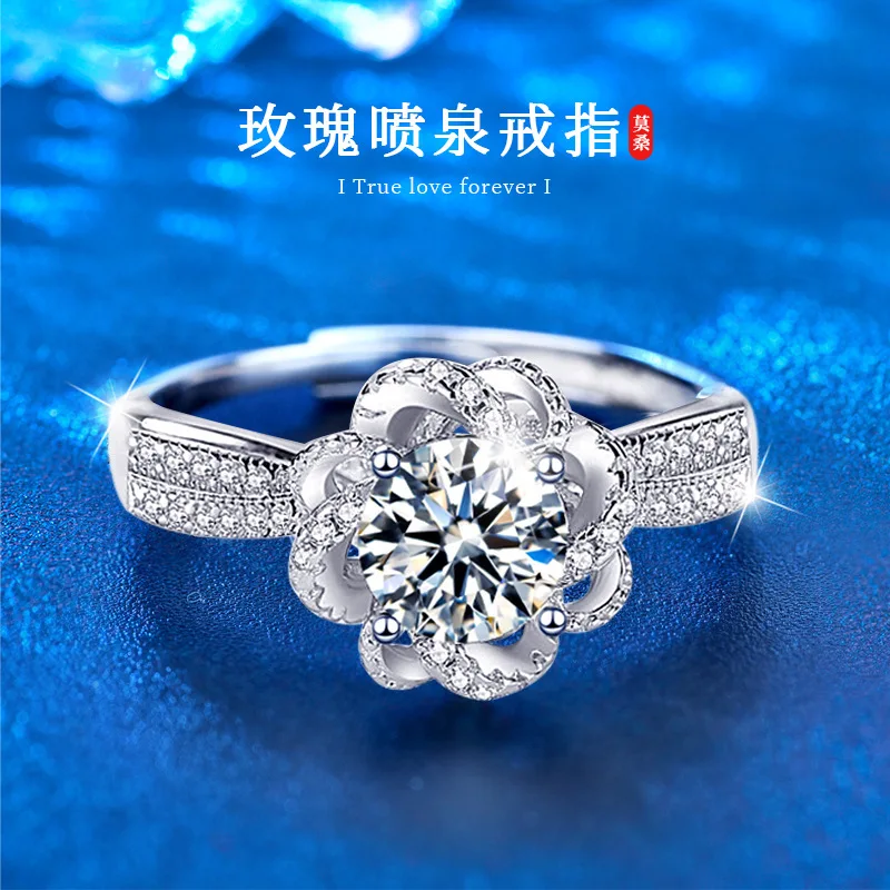 

925 sterling silver classic crown ring jewelry with moissanite, rose fountain women's ring, fashionable open diamond ring