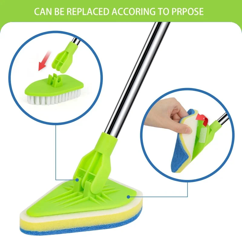 Extendable Triangle Brush Long Handle Scrubber Sponge Telescopic Glass Wiper Floor Bathroom Bathtub Tile Cleaning Tool