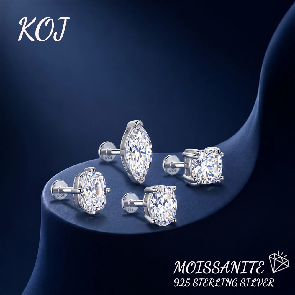 KOJ 1PC Moissanite Piercing Earring Special Shape Large Moissanite Fashionable Dainty For Women Everyday Wear Fine Jewelry