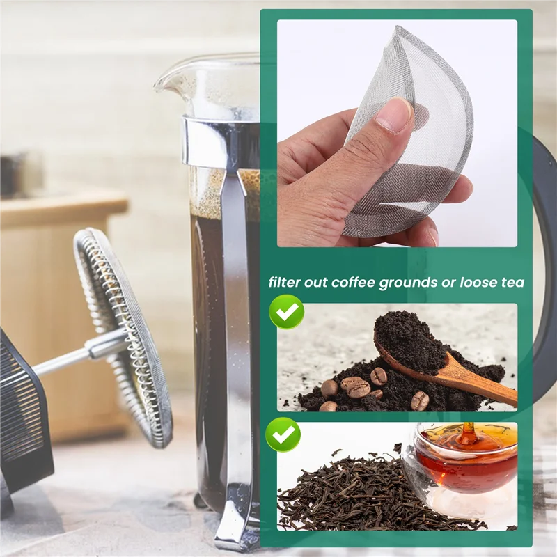 A05E-2 عبوات من فلاتر استبدال الصحافة الفرنسية، شاشة شبكية مثالية للضغط الفرنسي 34 أونصة، 8 أكواب