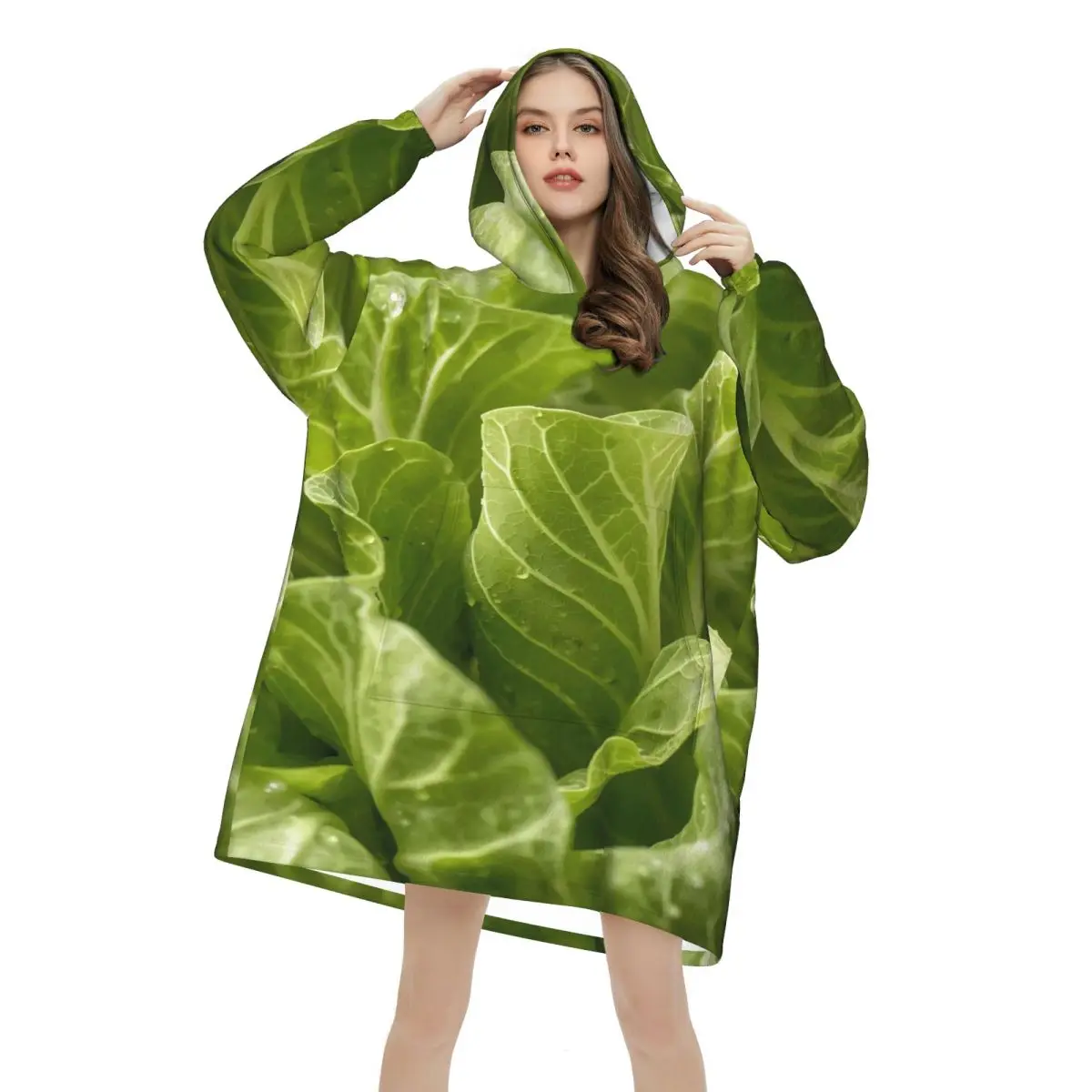 Cabbage Oversized Blanket Hoodie Sweatshirt Long Fleece Hooded Wearable Blanket with Large Pocket for Women Men