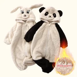 Monos de dibujos animados para bebé recién nacido, monos gruesos y cálidos de invierno para bebé, monos con capucha de Panda de lana suave para niño pequeño