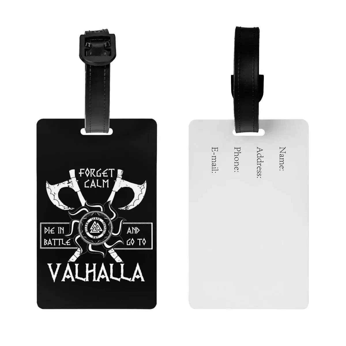 Custom Die In Battle And Go To Valhalla Vikings Luggage Tag With Name Card Privacy Cover ID Label For Travel Bag Suitcase