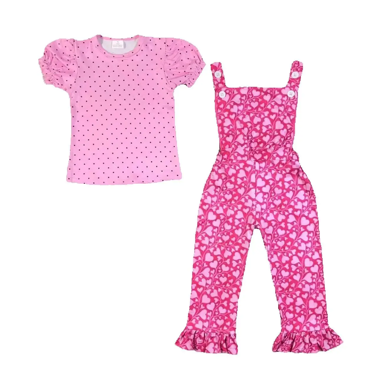 Pink clothing set love Valentines Day girl baby long Sets  top + pants bell bottoms childrens suit