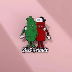 Custom Best Friends Enamel Pins Tobacco Leaf Lighter Brooches Lapel Badges On Backpack Plant Jewelry Gifts for Friends Wholesale