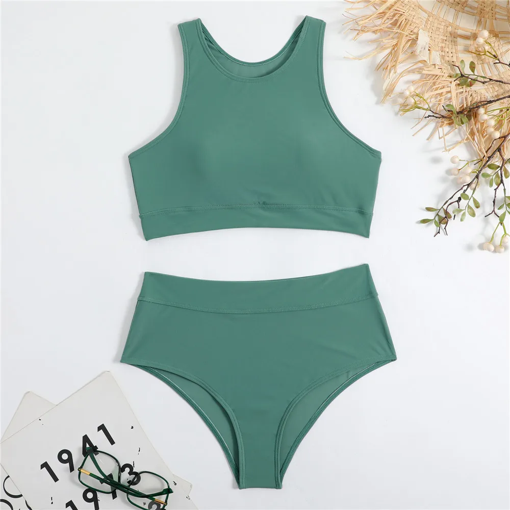 Solid Swimwear Women 2023 Sexy Bathing Suit Female Two Piece Swimsuit High Waist Beachwear Swim Bathers Swimming Costume Maillot