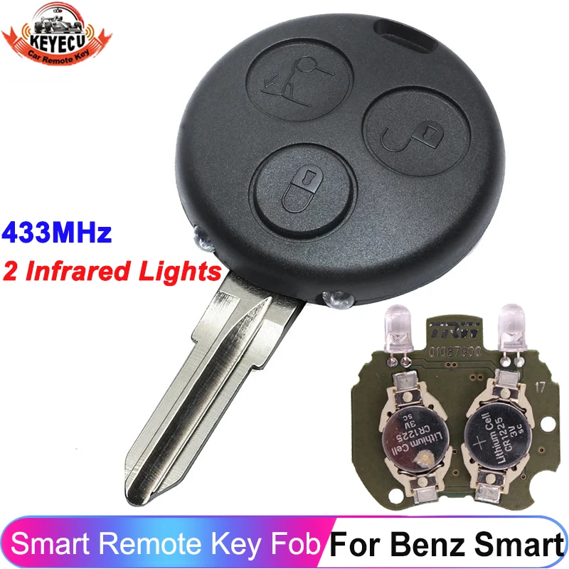 KEYECU Replacement Remote Key Fob 3 Buttons 433MHz For Benz Smart ForTwo Passion Pulse City Roadster With 2 Infrared Lights