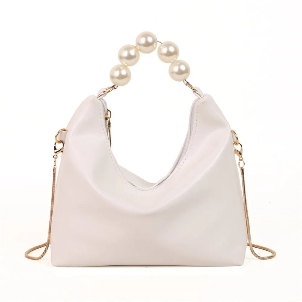 

Простая сумка с жемчужной ручкой и цепочкой, корейский стиль, искусственная кожа, сумка через плечо с облаком, легкая однотонная женская сумка через плечо, дорожная сумка