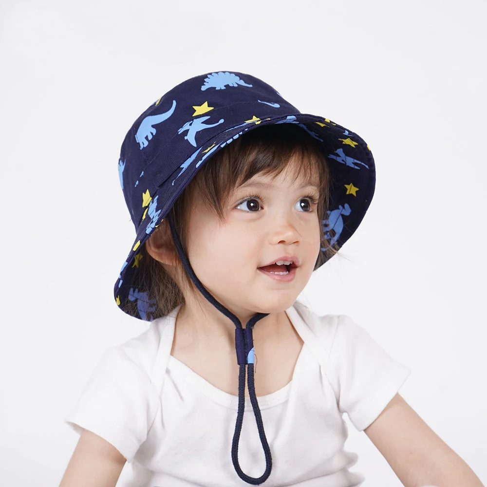 Cartoon Dinosaur Baby Bucket Hat Summer Outdoor Kids Boy Girl Sun Hats Anti-UV Children Panama Fisherman Beach Cap 0-12 Years