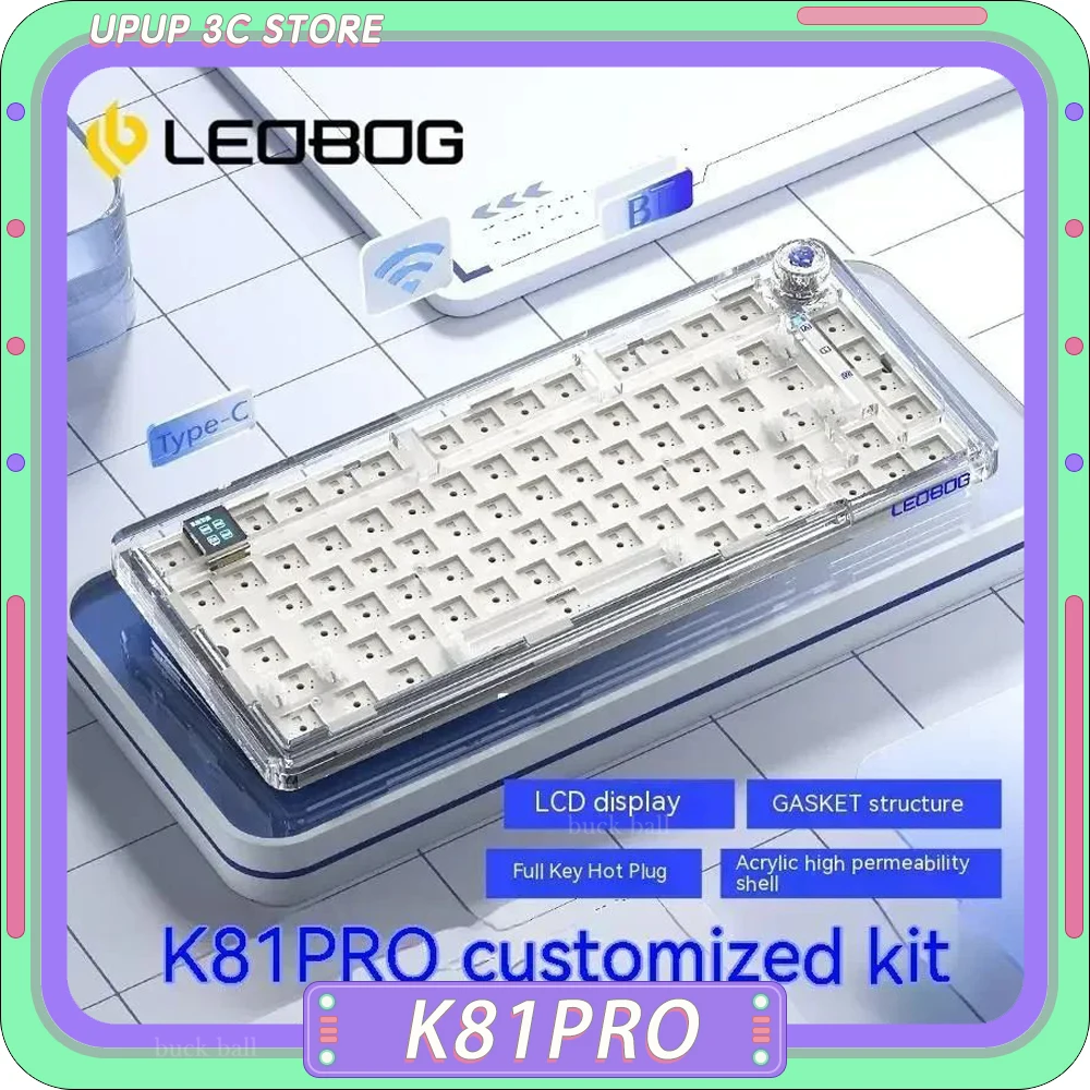 

LEOBOG K81Pro Mechanical Keyboard Wireless Kits Three Mode LCD Screen Multifunctional Knob Gaming Keyboard 81 Keys Pc Gamer Mac