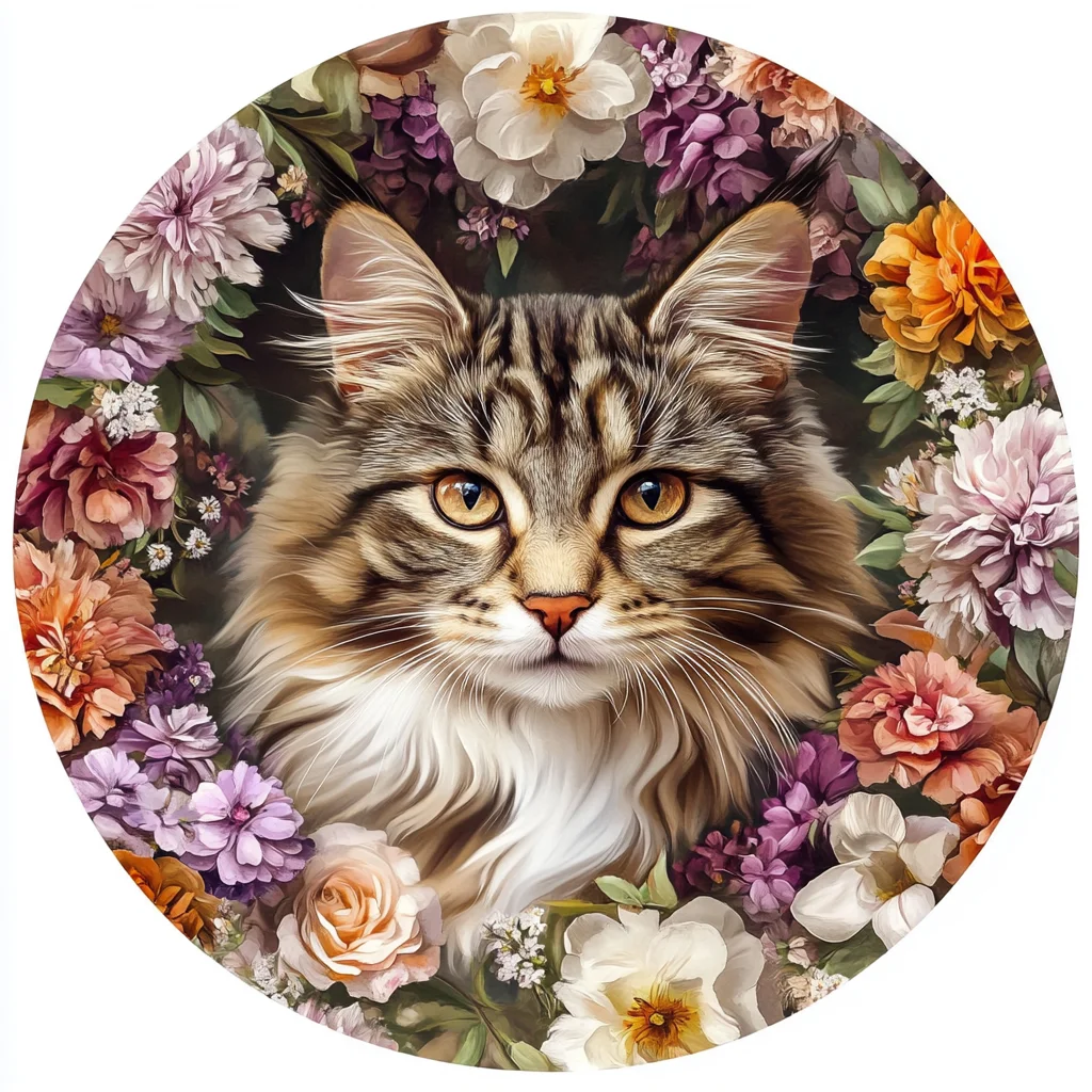 Adorno de aluminio para mascotas Maine Coon Cat: pintura decorativa circular personalizada y lápida de recuerdo |   Perfecto para regalos