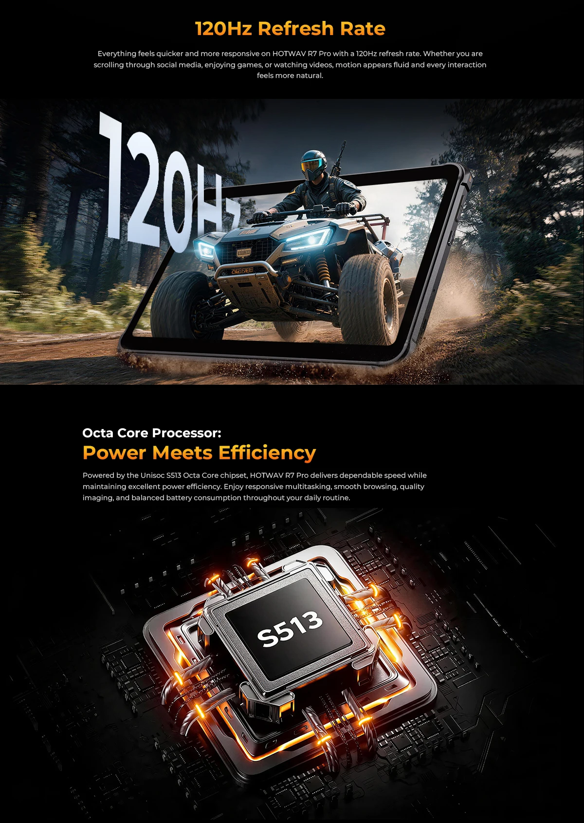 HOTWAV R7 Pro 10.1'' HD 120Hz Display 1080P Rugged Tablet 15600mAh Massive Battery 20W Fast Charging Android 16 Super Camping Light Pad 8GB RAM 256GB ROM 20MP + 5MP Camera Self-Developed AI Toolset Octa-core Tablet PC With Flexible Aluminum Stand