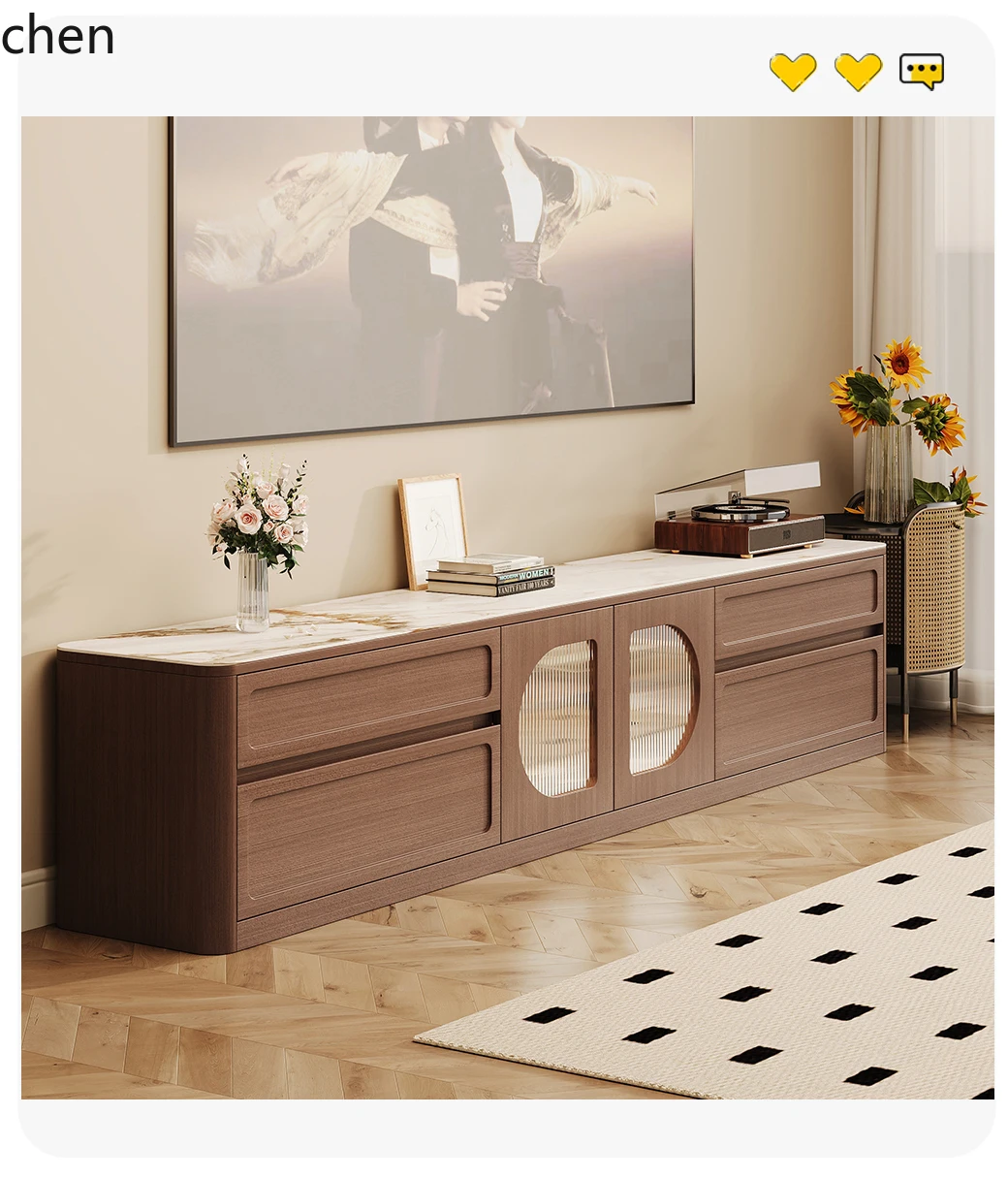 HT solid wood rock panel TV cabinet storage storage integrated antique living room household floor double floor cabinet
