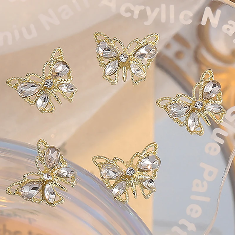 2Pcs Hollow Cat'S Eye Butterfly Shaped Nail Art Charms Rhinestones Butterfly Nail Decoration 3d Diy Crafts For Manicure Salon