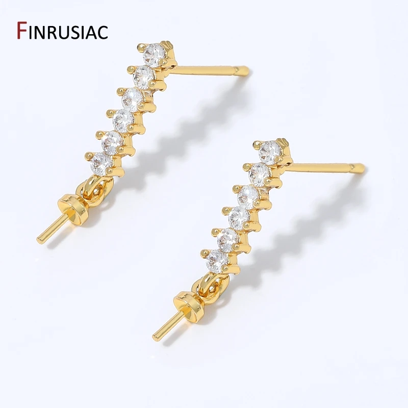 18K Gold Plated Brass Zircon Linear Earring Post, Bar Earring Stud with Mounting for DIY Earring Jewelry Making Findings
