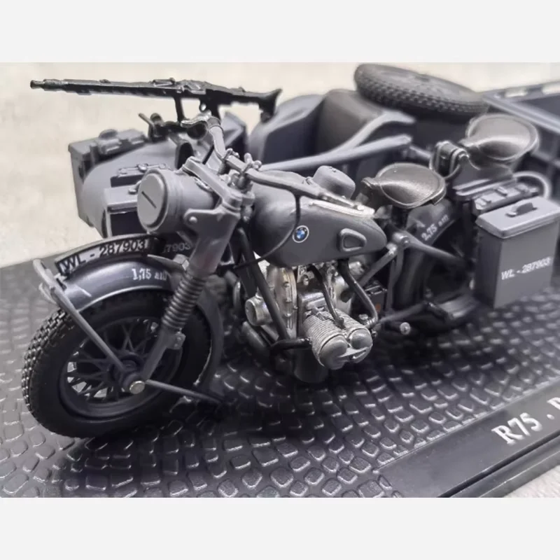 1:24 Scale German R75 Tricycle Motorcycle with Drag Bucket 750 Alloy Simulation Car Model Collection Decoration Gift Toy Display