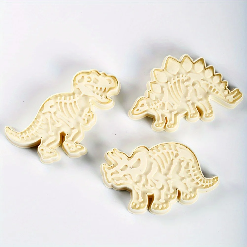 Dinosaur Fossil Cookie Cutter/Stamper DIY Baking Mould for Fondant Cake Set of 3