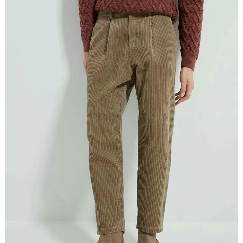 

Мужские вельветовые плиссированные брюки, однотонные прямые брюки, удобные повседневные облегающие модные официальные брюки для мужчин