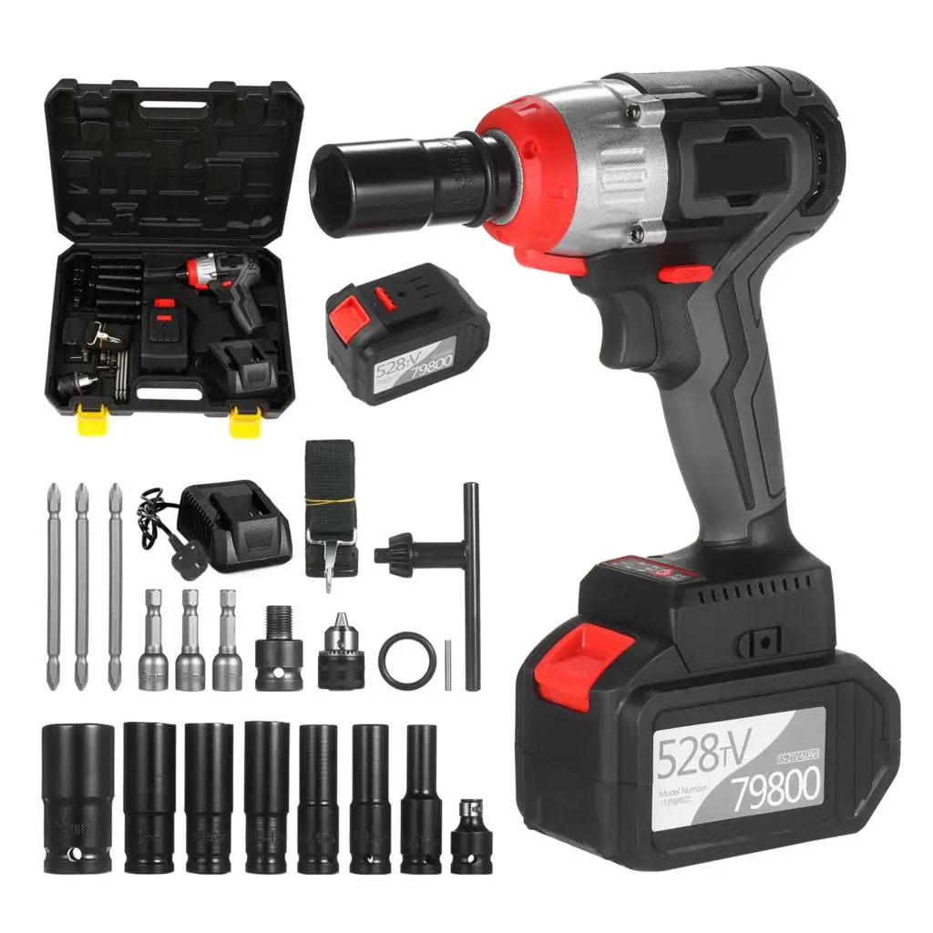 

Cordless Impact Wrench 980Nm Torque Brushless Motor 1/2 and 1/4 Inch Quick Chuck 6.0A with Fast Charger Impact Kit