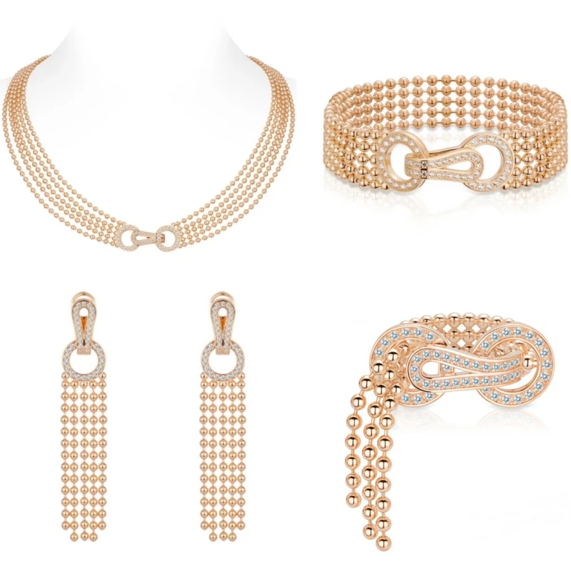 

Ювелирный набор BELLUX из серебра 925 пробы с синтетическим цирконом цвета шампанского золота: ожерелье с кисточками, браслет, серьги, кольцо для банкета