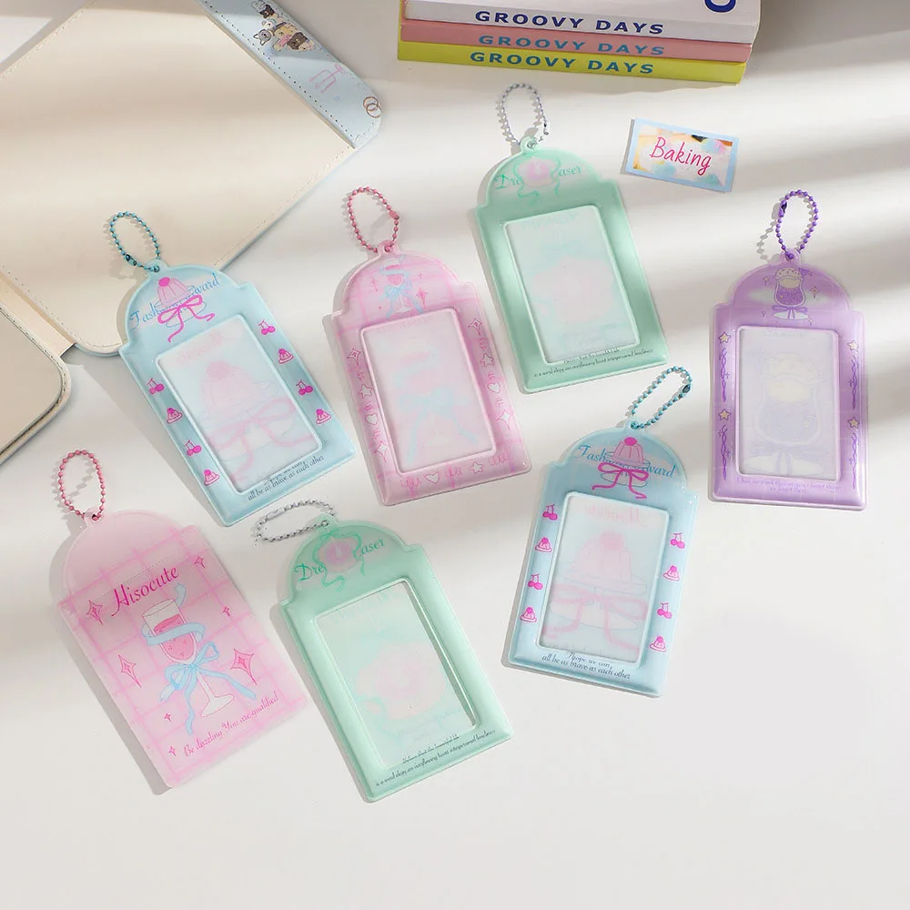 PVC Photocards Holder Cute Sweet Bow Photo Sleeves Bag Pendant Cartoon Card Holder Key Chain Card Pouch 3 Inch