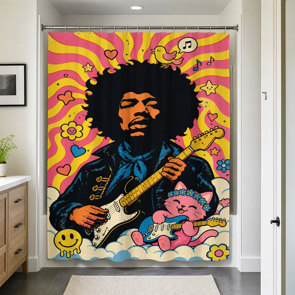 Retro Pop Art Groovy Music Shower Curtain for Bathroom Boho Home Decor Psychedelic Style Water Curtain Liner Artistic Accent