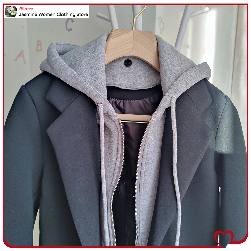 Women\'s Winter Vintage Long Trench Coats Removable Hood Slouchy Notched Lapel Collar Windbreaker Cardigan Mujer Long Outerwears