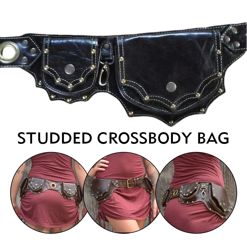 Medieval Steampunk Leather Waist Bag Utility Hip Belt Festival Pocket Gothic Ne'w Women Fanny Pack Travel Cosplay Accessory