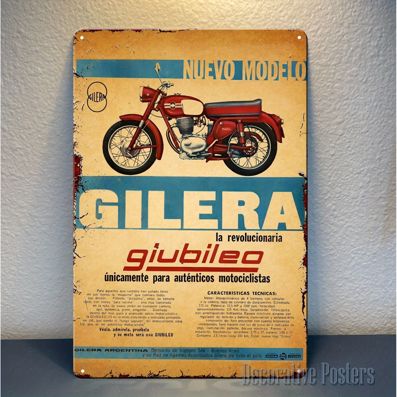 Vintage Collectible Posters - Pôster Metálico Vintage Gilera - Placa