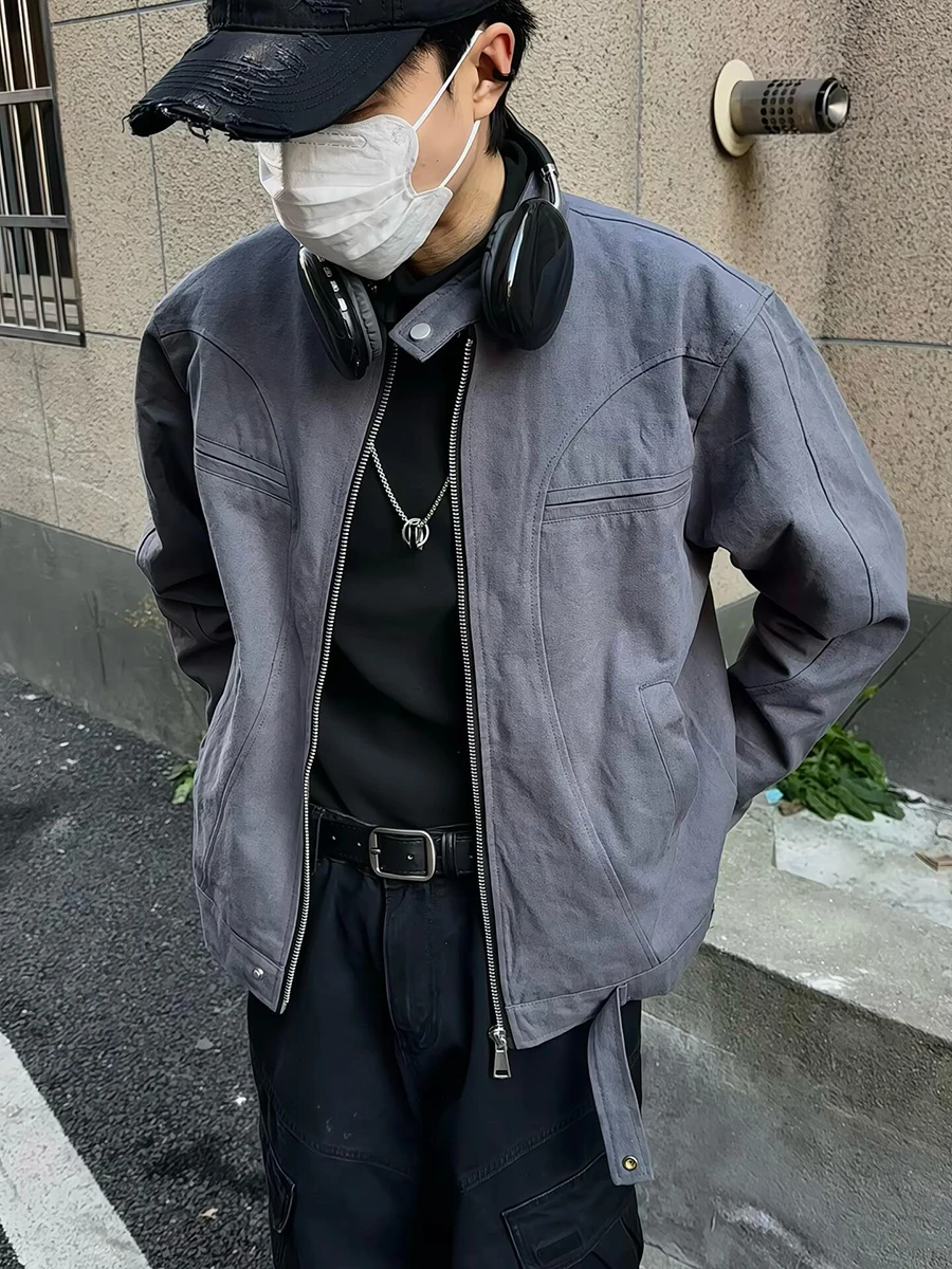 

Waed Denim Jaet Men's Spring Autumn ort Sle Workwear Jaet ing ey Harington Jaet Cleanfit Trendy Youth Faion