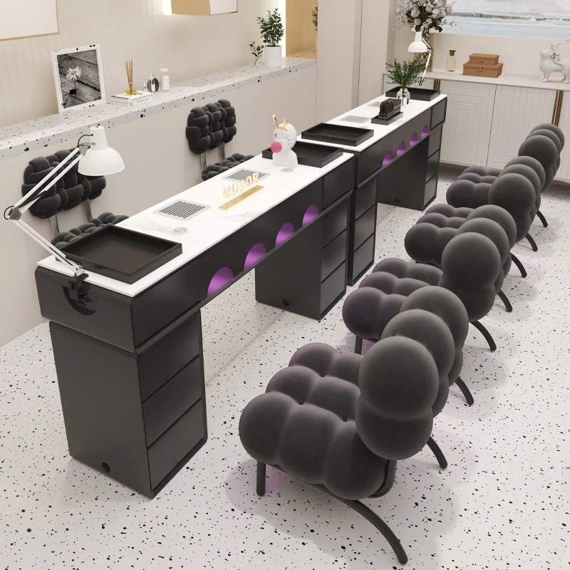 

Vacuum Black Nail Table Collector Light Nordic Designer Nail Table Station Art Mesa De Manicura Salon Equipment Furniture Set