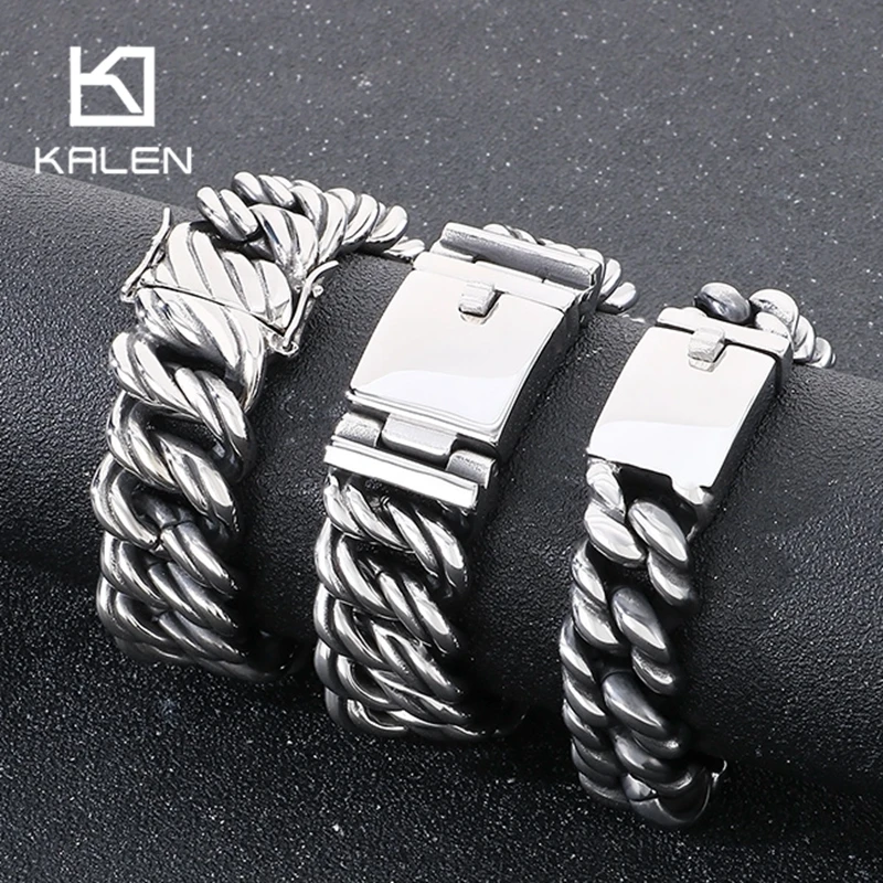 

KALEN 22MM Twisted Link Chain Bracelets For Men Vintage Stainless Steel Jewelry Chunky Tick Accessories Trendy Bracelet Gift