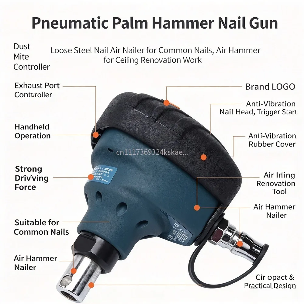 Pneumatic Palm Hammer Nail Gun, Loose Steel Nail Air Nailer for Common Nails, Air Hammer for Ceiling Renovation Work