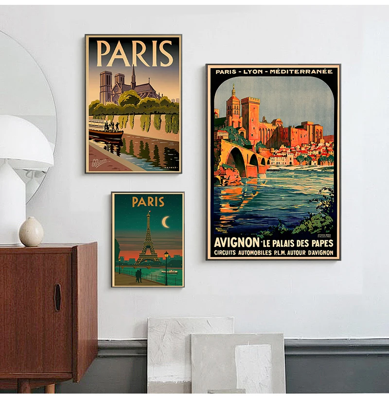 Europe Travel to France Paris Canvas Painting Vintage Wall Pictures Kraft Posters Coated Wall Stickers Home Decoration Gift