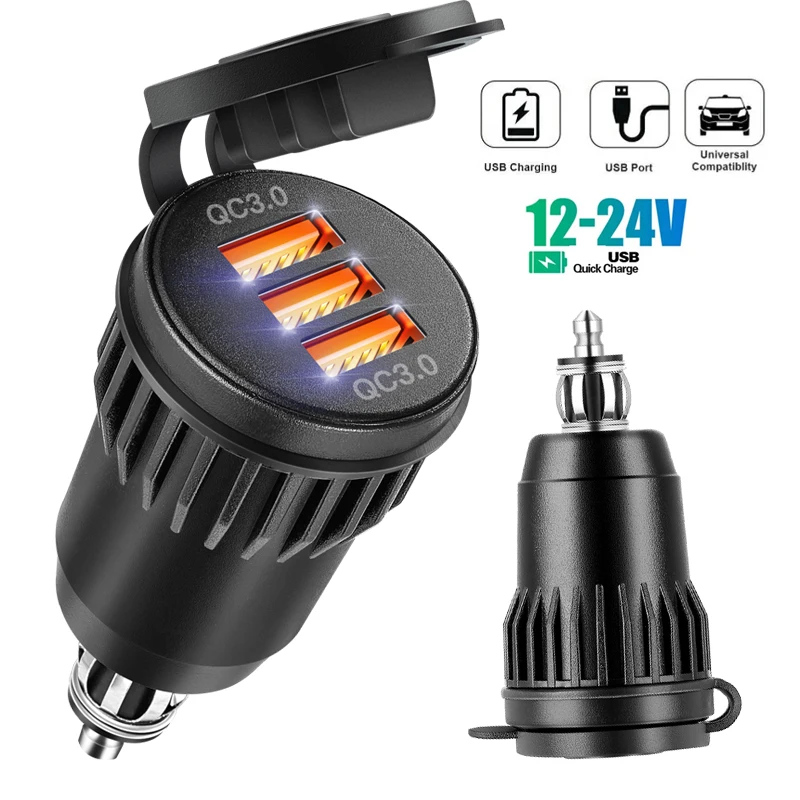 12v automotive usb socket fast charge usb a 3.0 car charger outlet for 12V/24V Cars Boats Motorcycle