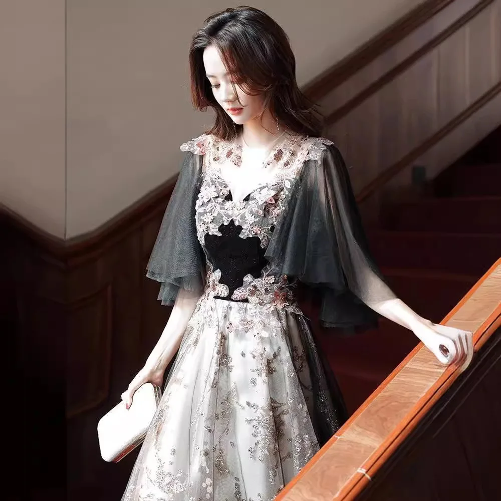 

Black temperament evening dress 2024 new elegant dress temperament banquet women's adult dress graduation