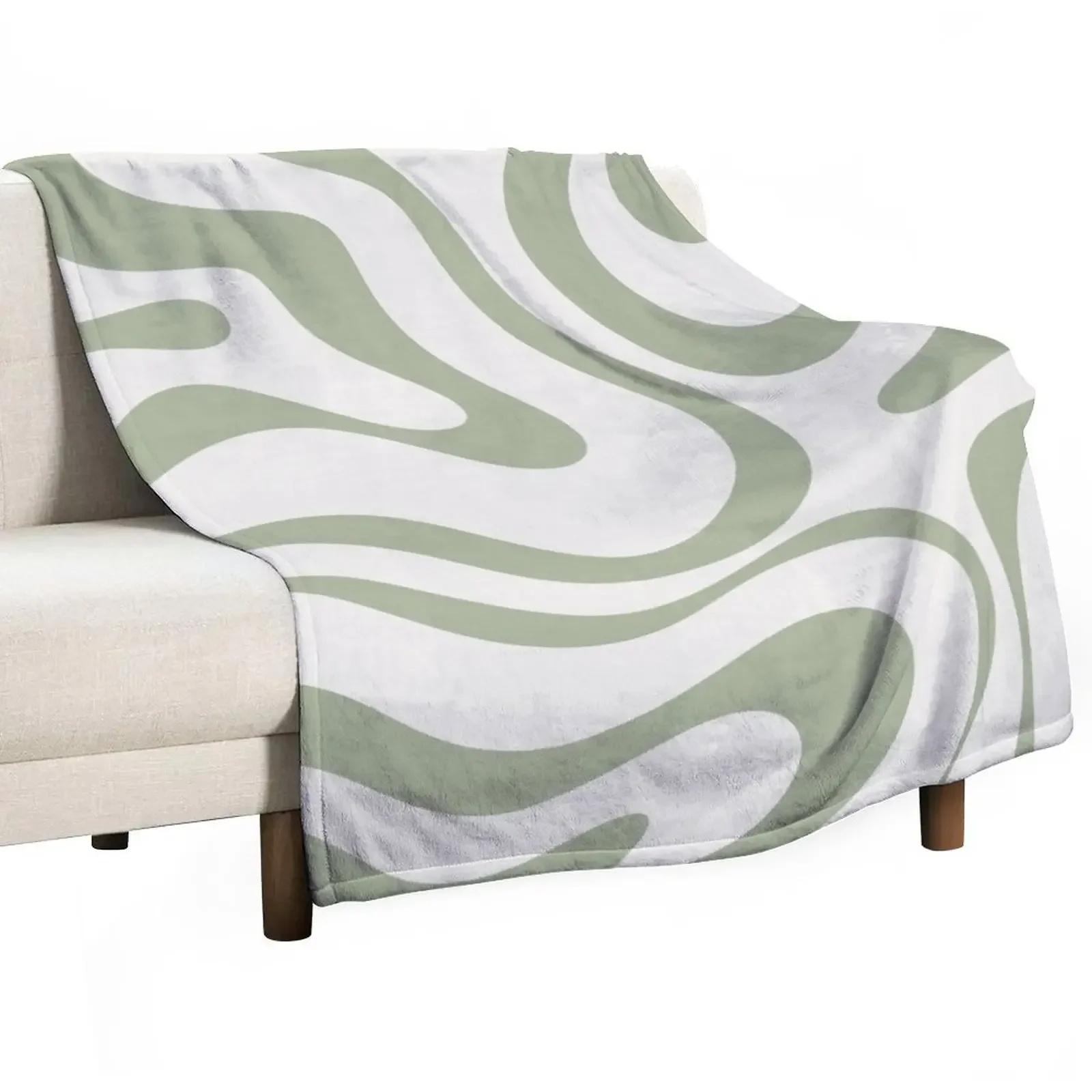 Modern Liquid Swirl Abstract Pattern in Sage Green Tones Throw Blanket Sofas Sleeping Bag Soft Big Blankets