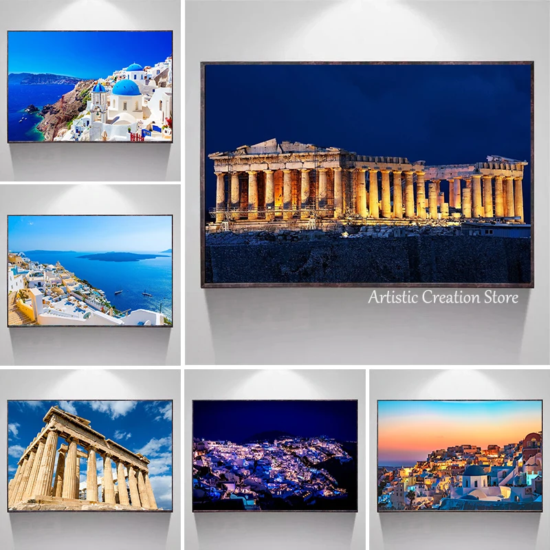 Greece Athens Architecture Travel City Poster Santorini Coastal Landscape Canvas Painting Print Wall Pictures Living Room Decor