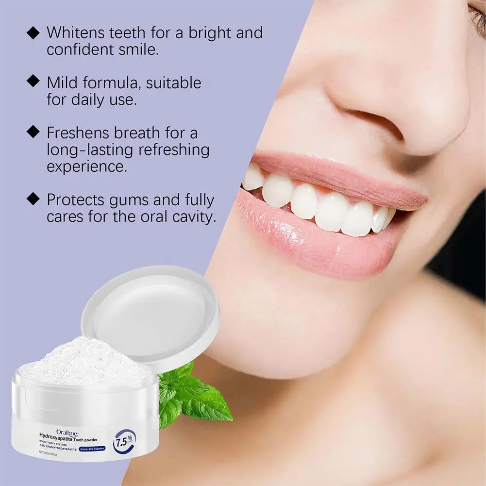 Polvo Blanqueador Dental Oralhoe de 50g Sin Flúor, Limpieza Profunda, Elimina Manchas Amarillas, Repara el Esmalte, Refr