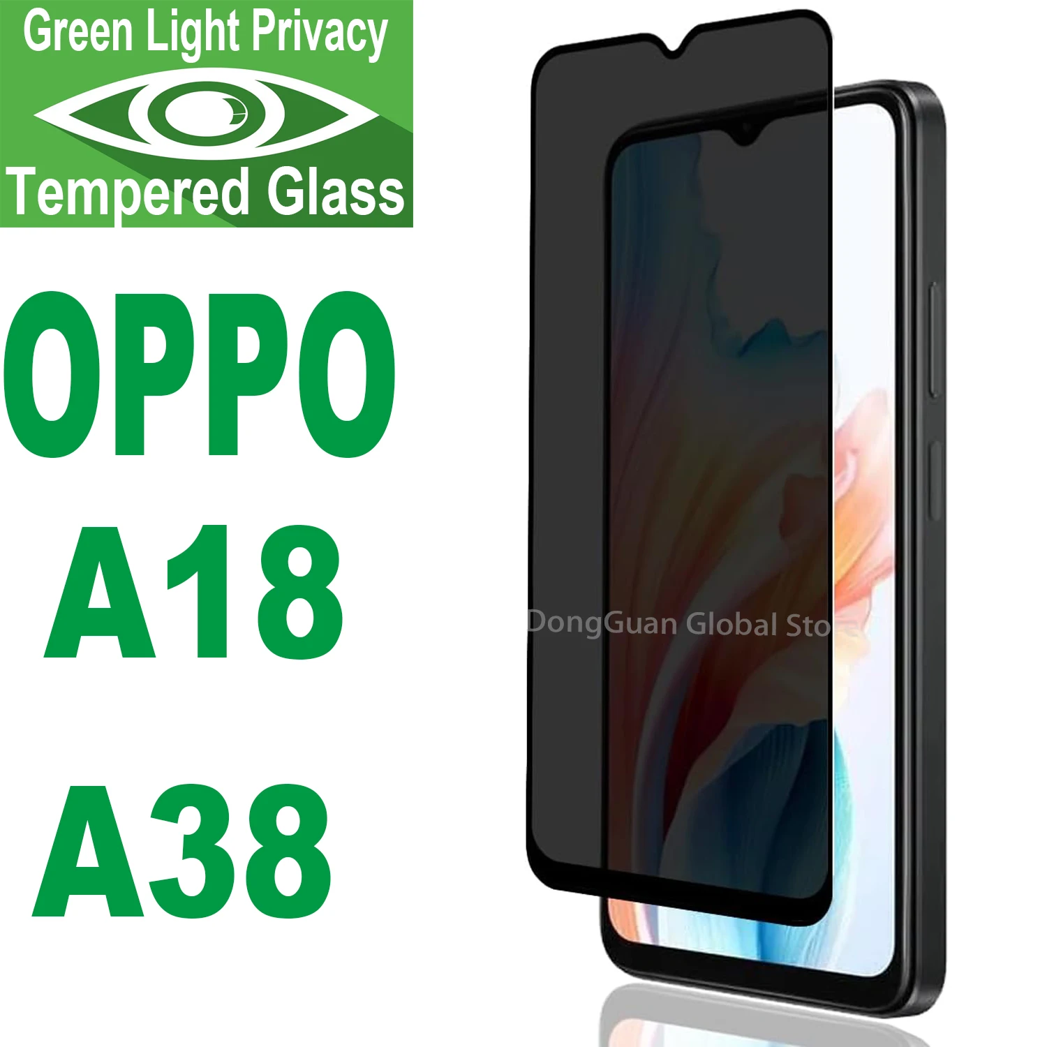 

For OPPO A18 A38 Tempered Glass Green Light Privacy Anti Spy Eye Protective Screen Protector Glass