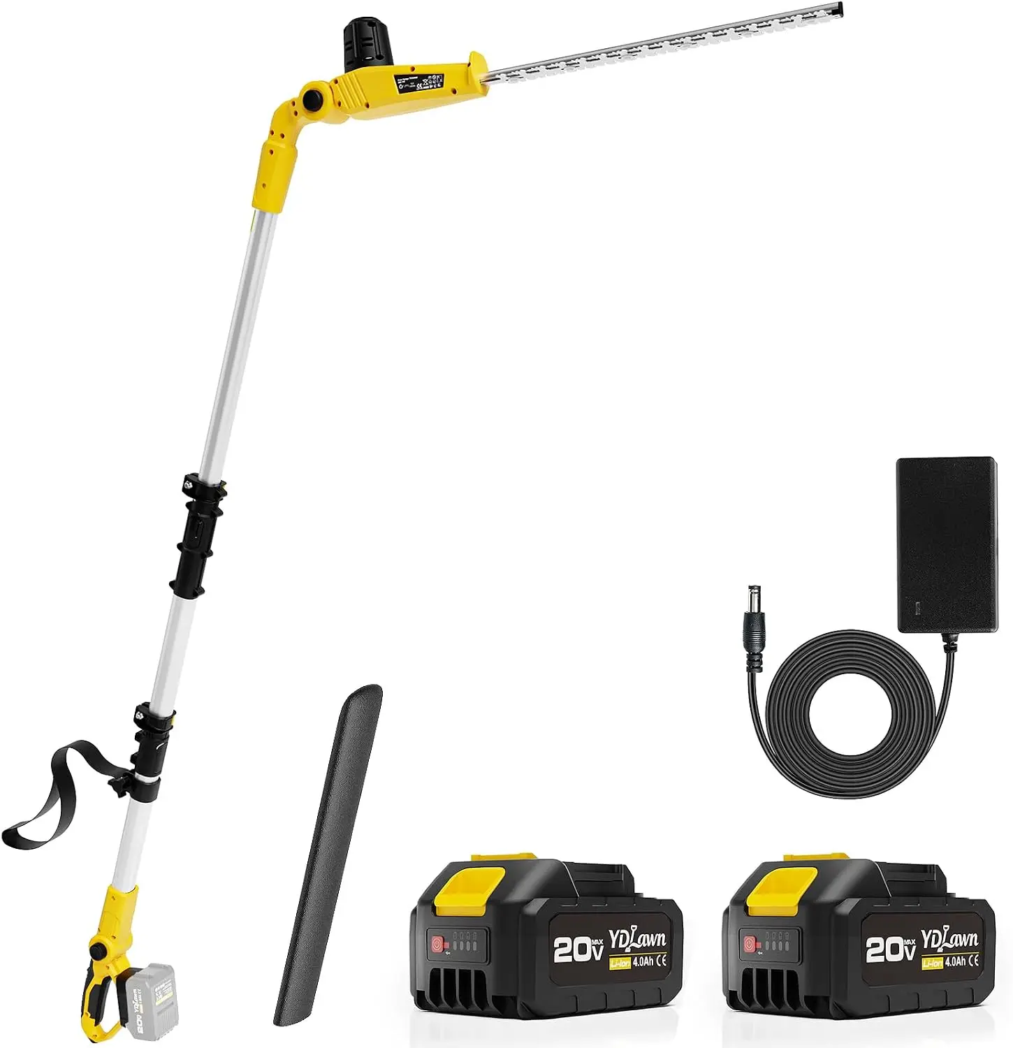 20V Cordless Pole Hedge Trimmer, 15 Ft Reach, 2 x 4.0Ah Batteries | Fast charger included, with 5/8-inch cutting capacity