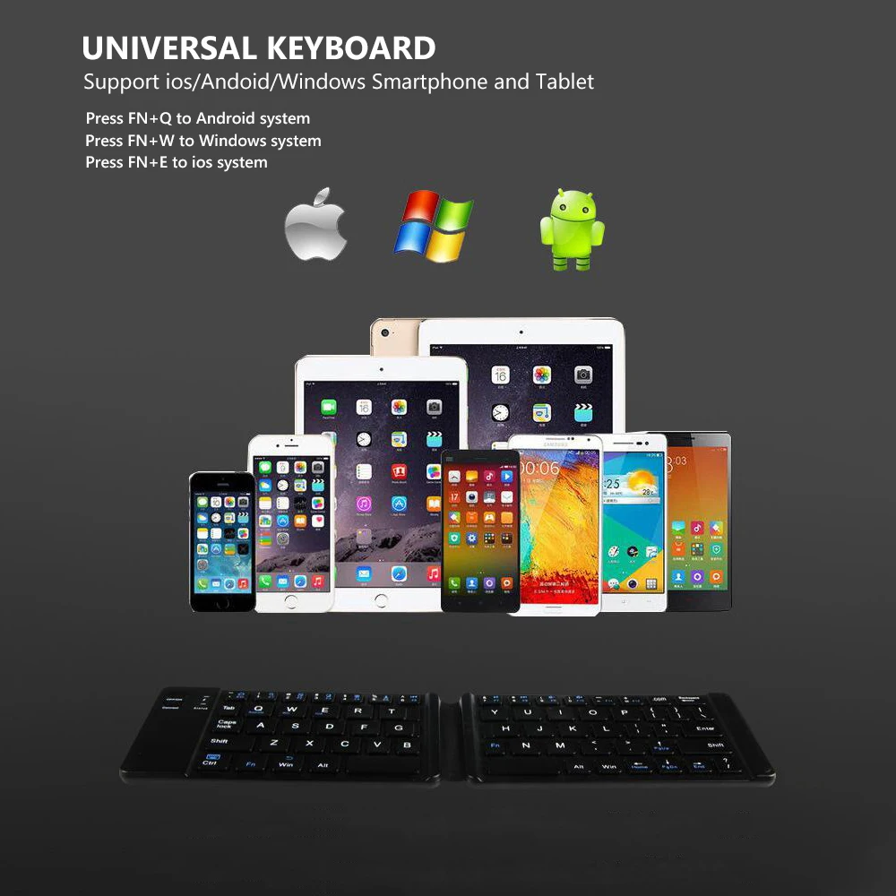 Teclado dobrável mini teclado sem fio bluetooth para windows, android, ios, ipad tablet telefone portátil dobrável teclado sem fio