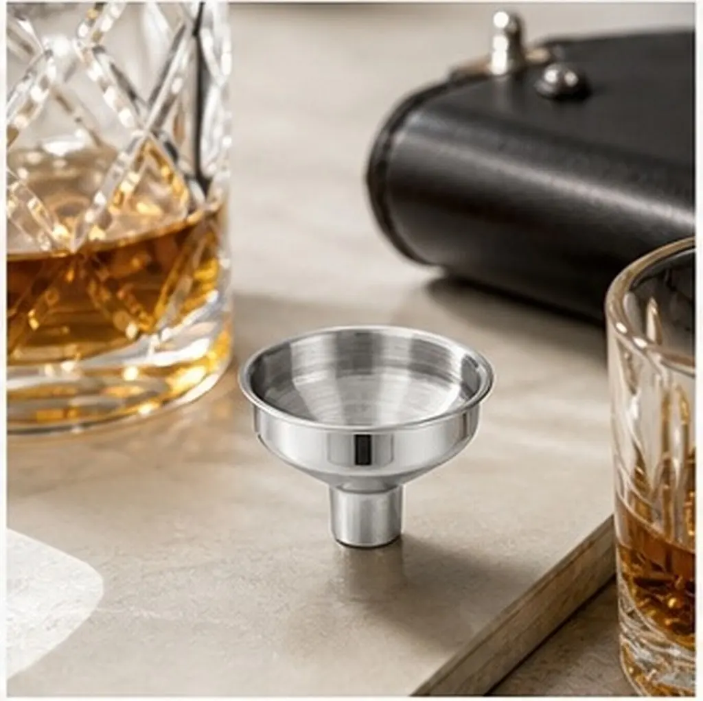 Portable 8Mm Stainless Steel Funnel Hip Flasks Flask Filler Wine Pot Liquid Fine-Grain Material Channel Silver