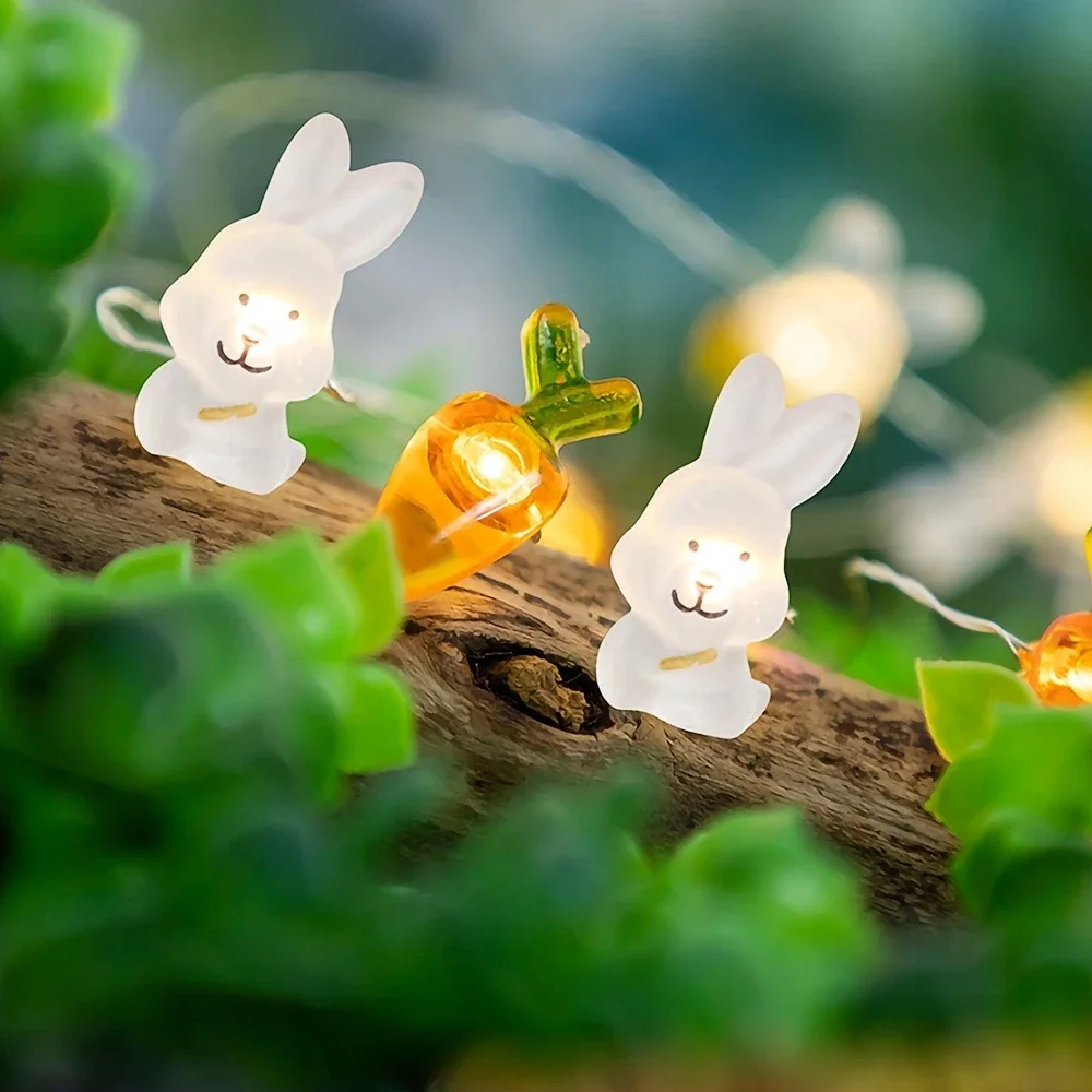 2M 20 Rabbits Carrots Light Decoration Batteries Copper Wire Waterproof LED String Lights Home Outdoor Easter Party Decorations