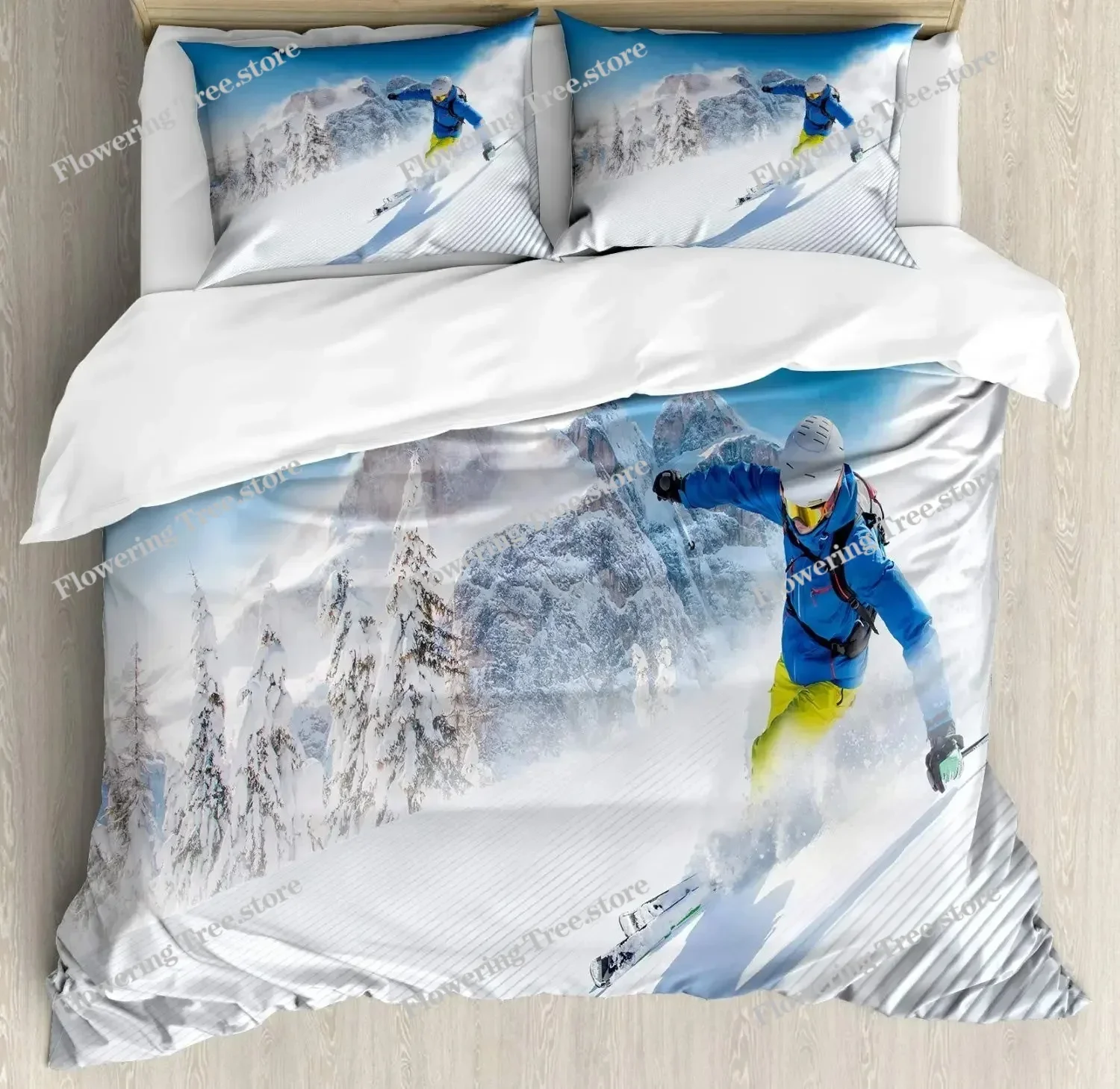 

Skiing Sports Duvet Cover Queen Size For Kid Teen Winter Sport Ski Theme Comforter Cover Set Microfiber Snow Mountain Landscape