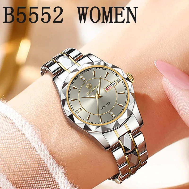 BINBOND Fashion Couple Watches Diamond Valentine Day Lover Gift Stainless Steel Waterproof Watch Men Women Quartz Watch 2pcs/Set